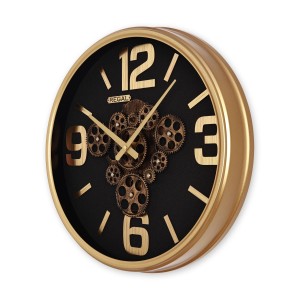 Dekoratif Çarklı Metal Duvar Saati | Gold