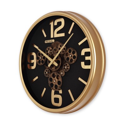 Dekoratif Çarklı Metal Duvar Saati | Gold