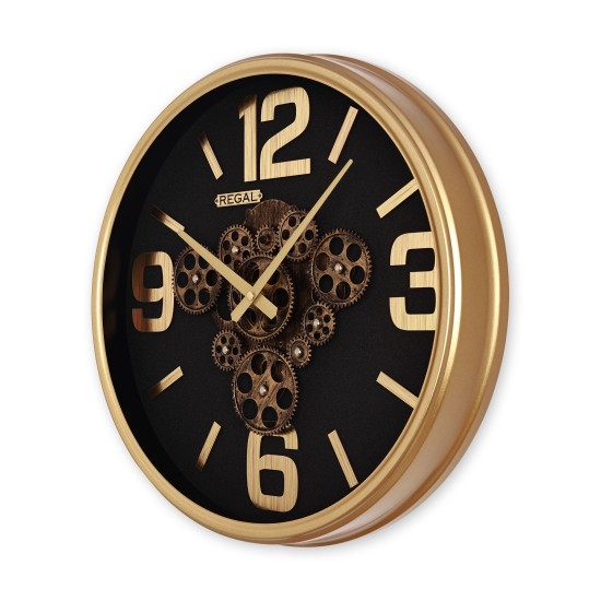 Dekoratif Çarklı Metal Duvar Saati | Gold