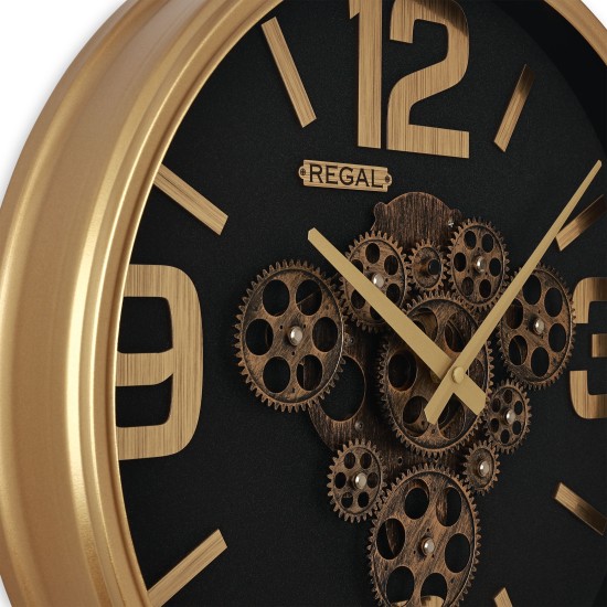 Dekoratif Çarklı Metal Duvar Saati | Gold