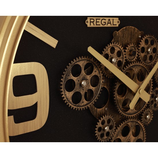 Dekoratif Çarklı Metal Duvar Saati | Gold