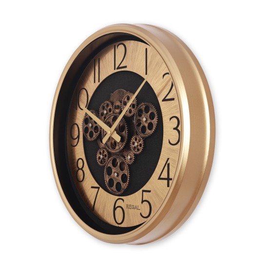 Dekoratif Çarklı Halka Kadran Duvar Saati | Gold