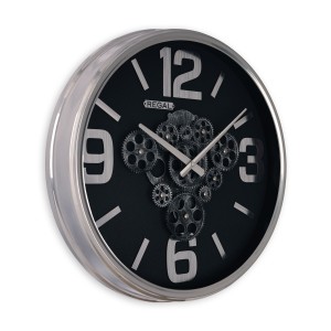 Dekoratif Çarklı Metal Duvar Saati | Gümüş