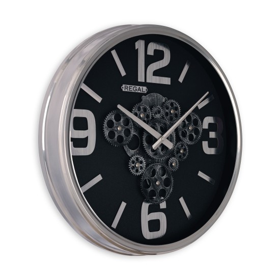 Dekoratif Çarklı Metal Duvar Saati | Gümüş