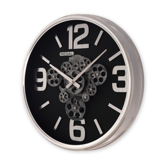 Dekoratif Çarklı Metal Duvar Saati | Gümüş