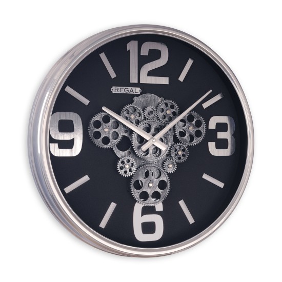 Dekoratif Çarklı Metal Duvar Saati | Gümüş