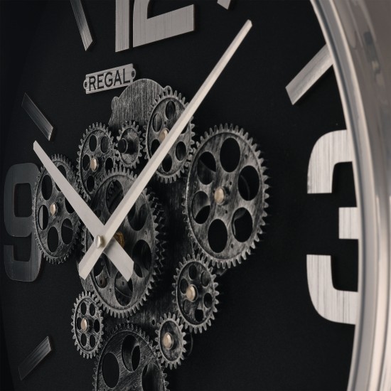 Dekoratif Çarklı Metal Duvar Saati | Gümüş