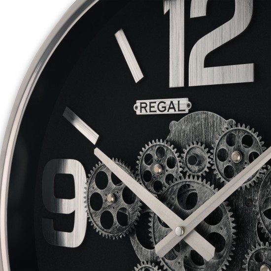 Dekoratif Çarklı Metal Duvar Saati | Gümüş