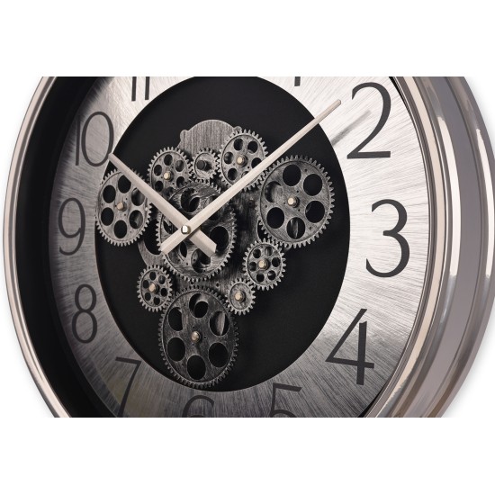 Dekoratif Çarklı Halka Kadran Duvar Saati | Gümüş