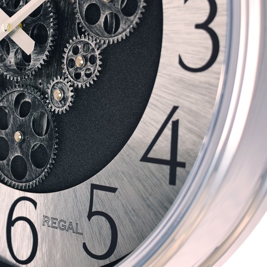 Dekoratif Çarklı Halka Kadran Duvar Saati | Gümüş