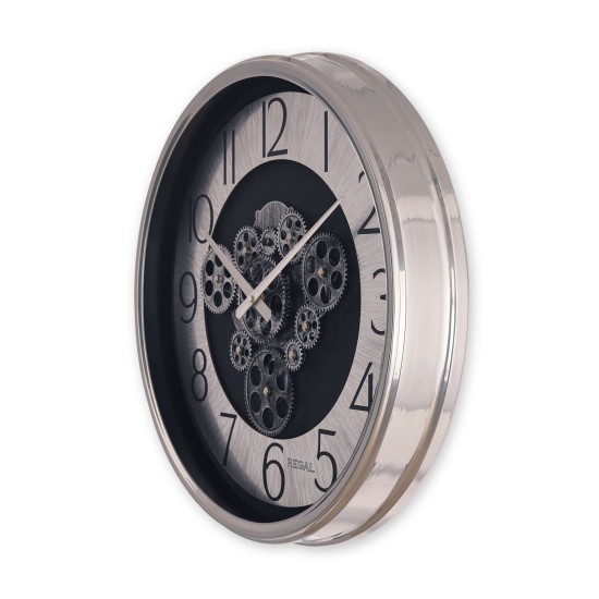 Dekoratif Çarklı Halka Kadran Duvar Saati | Gümüş