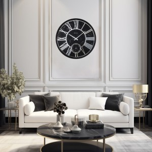Led Işıklı Modern Metal Büyük Boy Duvar Saati | Siyah