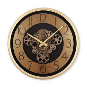 Dekoratif Çarklı Halka Kadran Duvar Saati | Gold