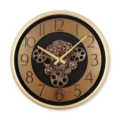 Dekoratif Çarklı Halka Kadran Duvar Saati | Gold