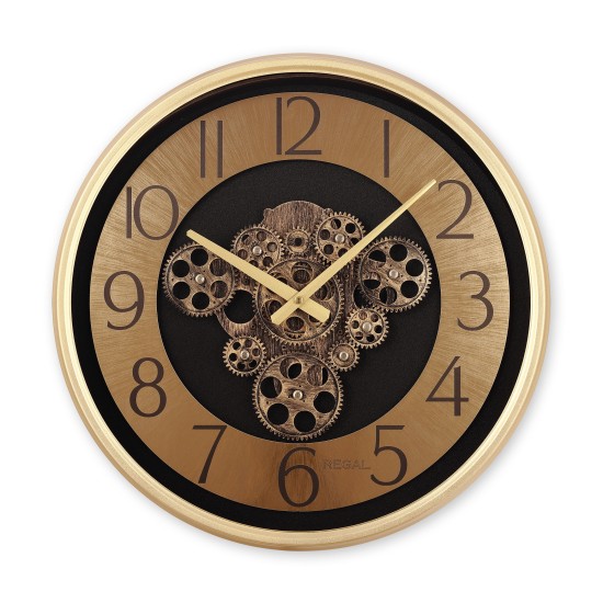 Dekoratif Çarklı Halka Kadran Duvar Saati | Gold