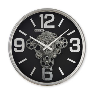 Dekoratif Çarklı Metal Duvar Saati | Gümüş