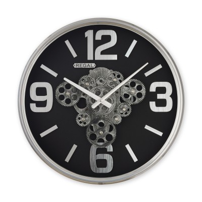 Dekoratif Çarklı Metal Duvar Saati | Gümüş