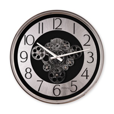 Dekoratif Çarklı Halka Kadran Duvar Saati | Gümüş